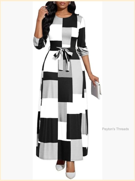 Dresses & Skirts - Long Sleeve Crewneck Floral Maxi Dress with Pockets
